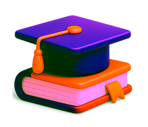 Cap and books for STEM education achievement.